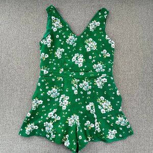 LOFT Floral Romper Green Size 0 Sleeveless‎ V-Neck Viscose Polyester Lined